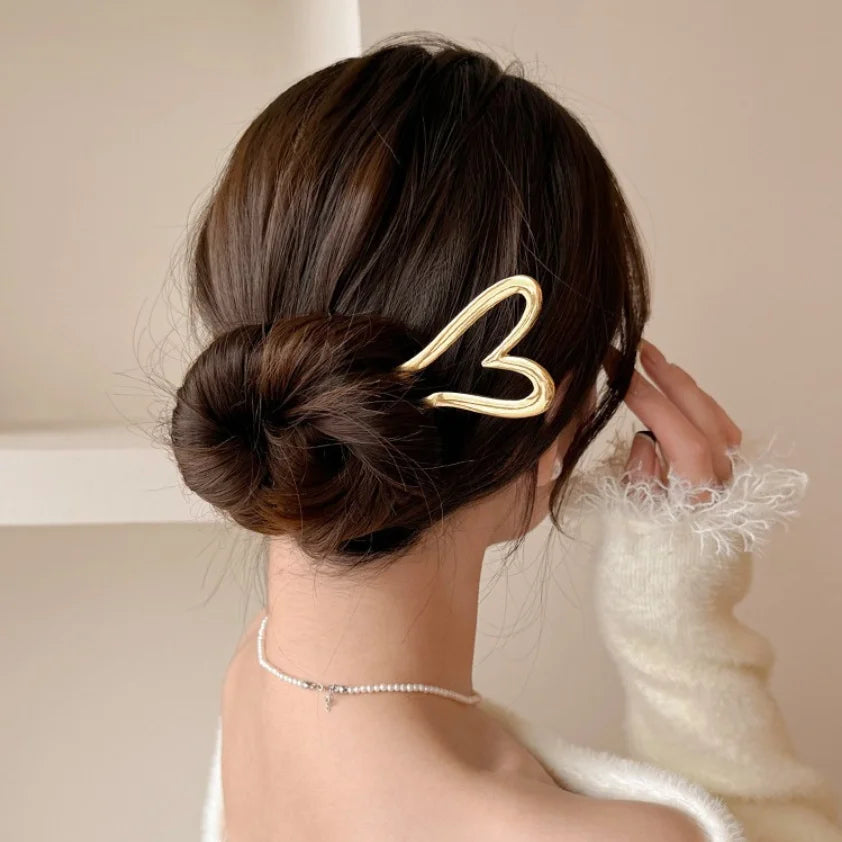 Korean New Hairpin Hair Sticks Heart Geometric Metal Hair Forks For Women Girls Hairstyle Elegant Hair Accessories For Daily
