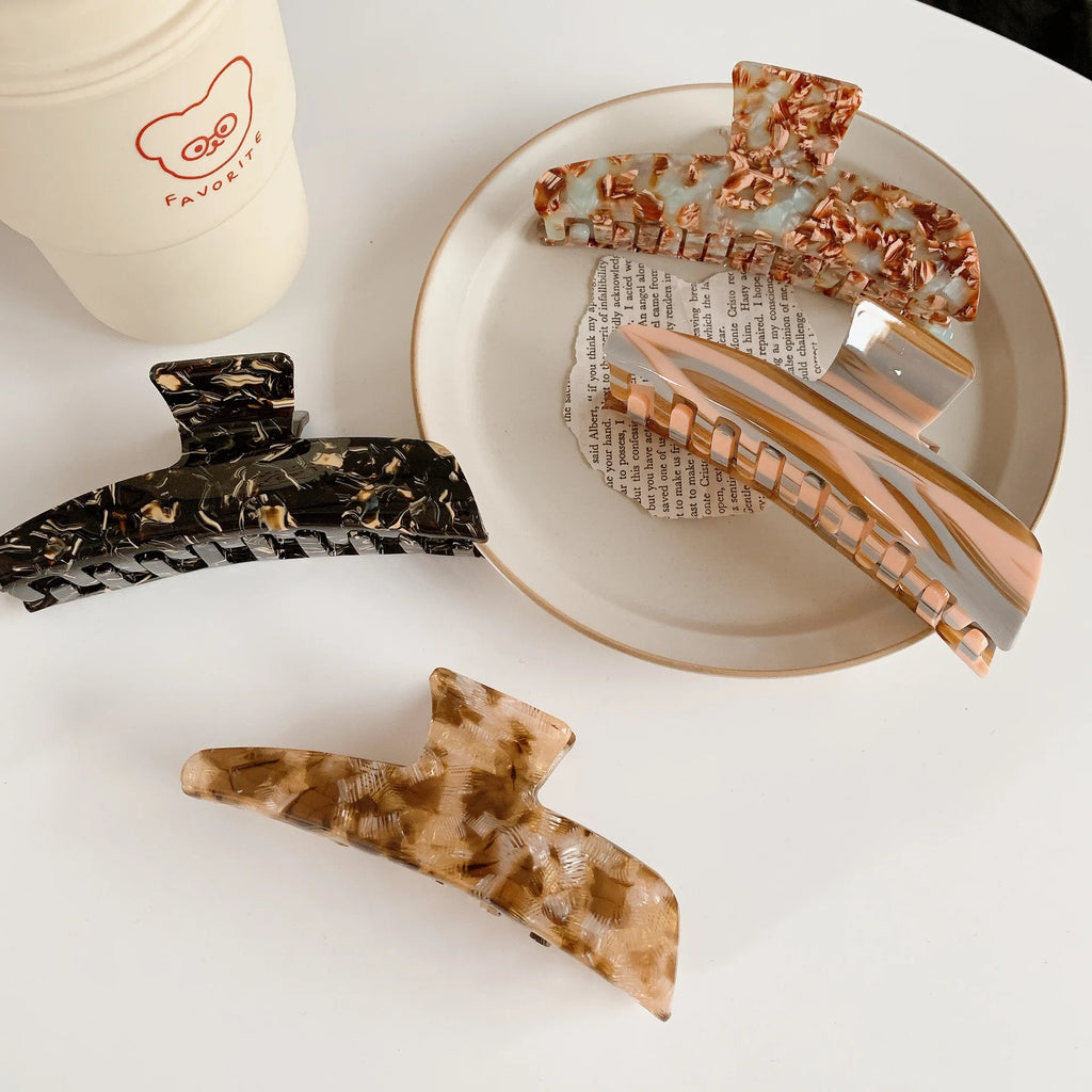New Korean Large Marbling Acetic Acid Hair Clip Multicolor Cellulose Acetate Shark Clip Large Spot High Quality Hair Accessories