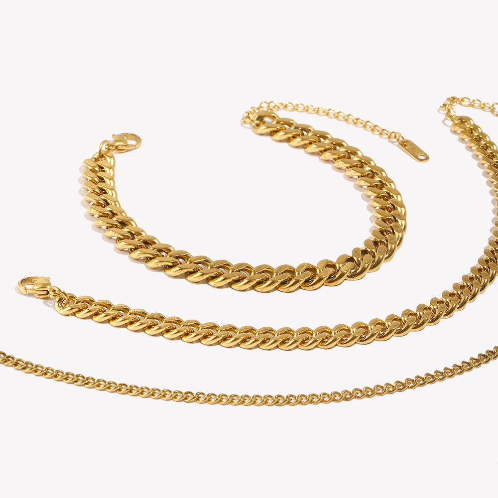 E.B.belle Tarnish Free Hypoallergenic 2.5mm 6mm 8mm Cuban Chain Gold Plated Anklets For Women Summer Beach Foot Bracelet Jewelry