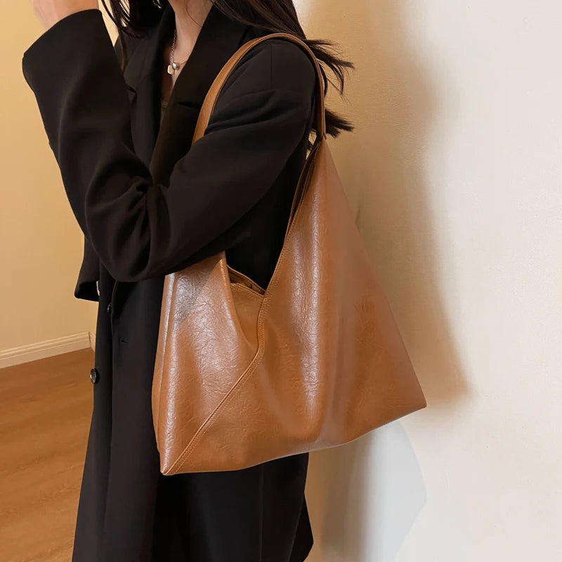 MOODS Retro Designer 2-IN-1 Shoulder Bags For Women Soft PU Leather Pure Color Large Capacity Underarm Hobo Shopper Tote Handbag