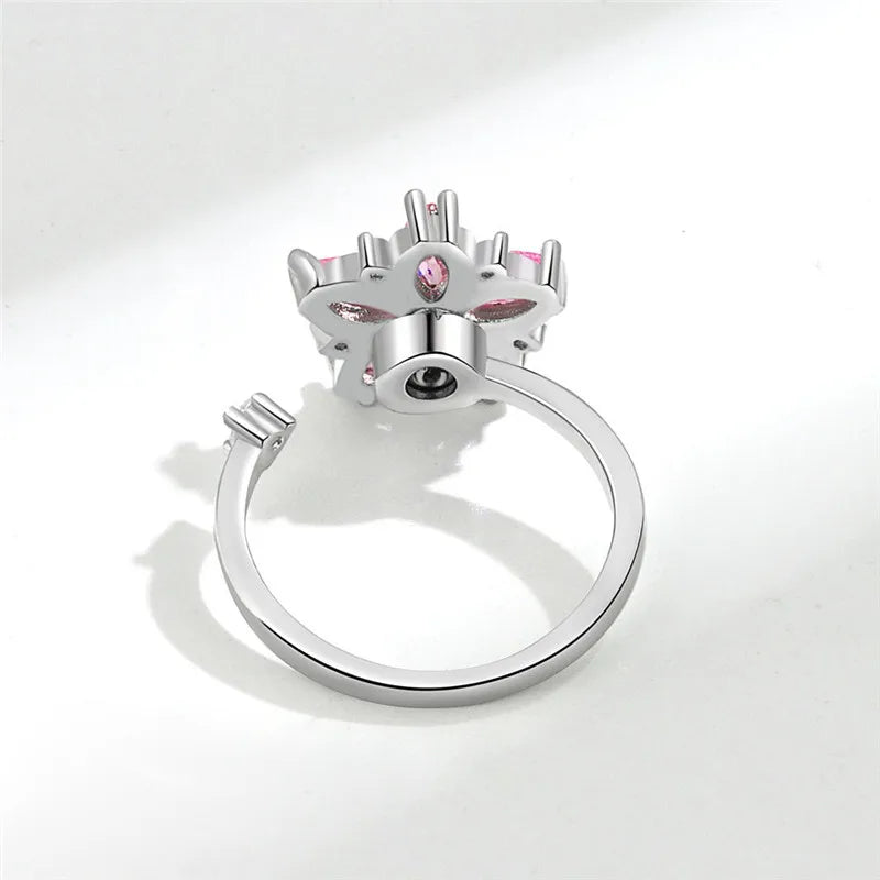 Luxury Butterfly Sunflower Fidget Spinner Ring Anxiety for Women Crystal Flower Anxiety Finger Rings Anti Stress Wedding Jewerly