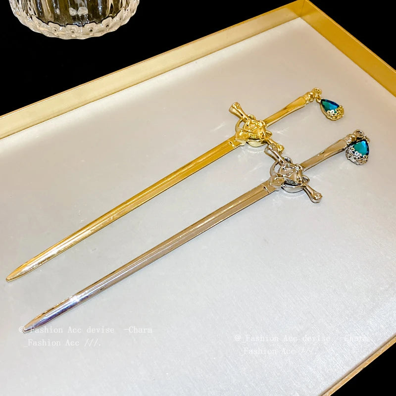 New Antique Metal Sword Hairpin Women's Fashion Chinese Simple and Creative Pan Hairpin Jewelry Temperament Headwear Accessories