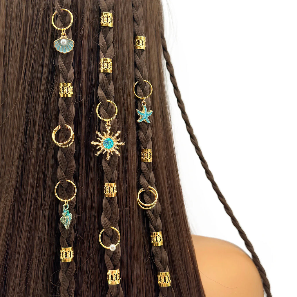 45pcs Baroque Sea Elements Dreadlocks Hair Accessories for Summer Hair Jewelry for dances and parties Music festival