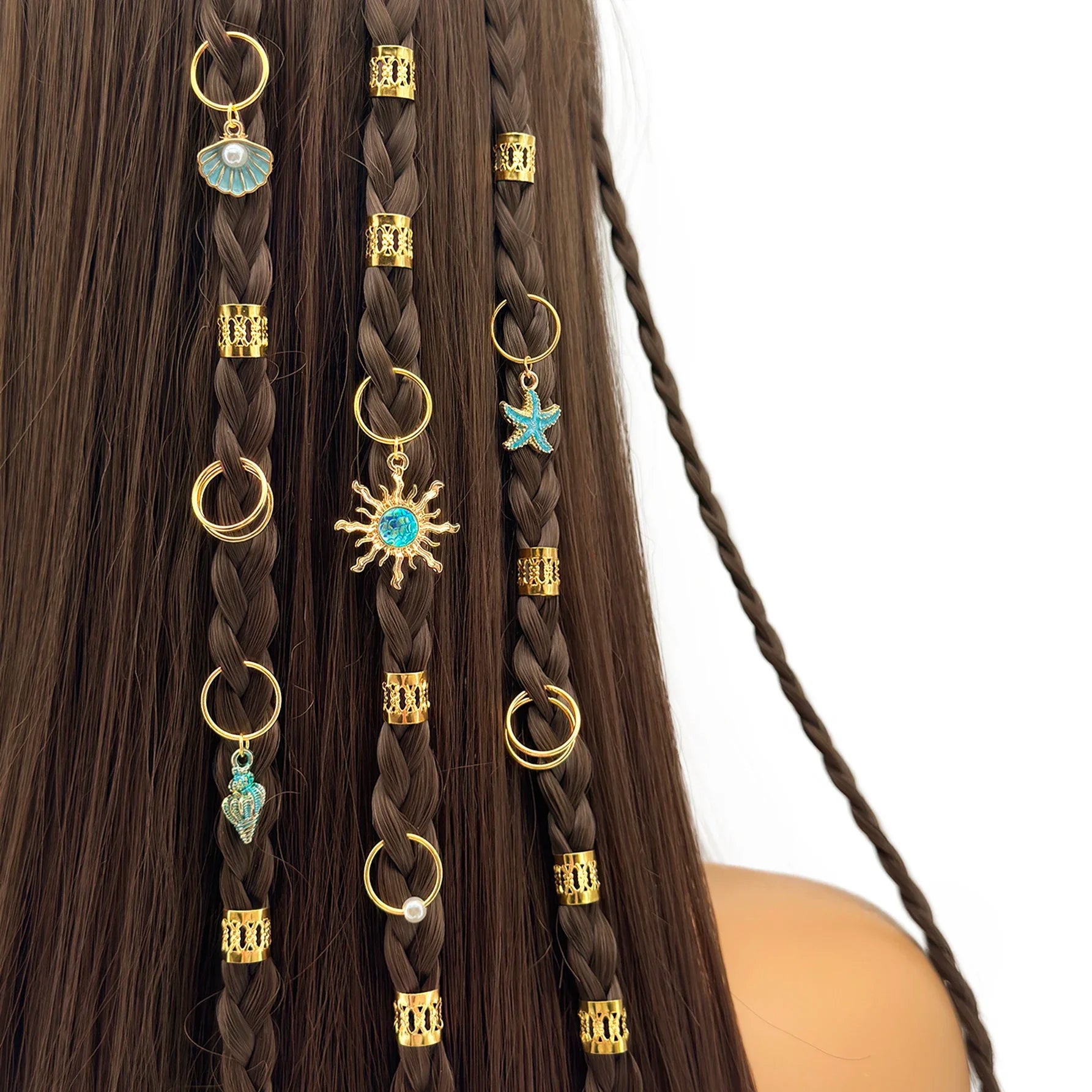45pcs Baroque Sea Elements Dreadlocks Hair Accessories for Summer Hair Jewelry for dances and parties Music festival