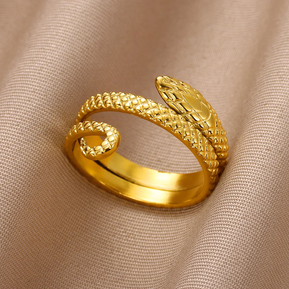 316L Gold Plated Stainless Steel Snake Rings For Women Men Open Adjustable Ring Vintage Gothic Aesthetic Jewelry anillos mujer