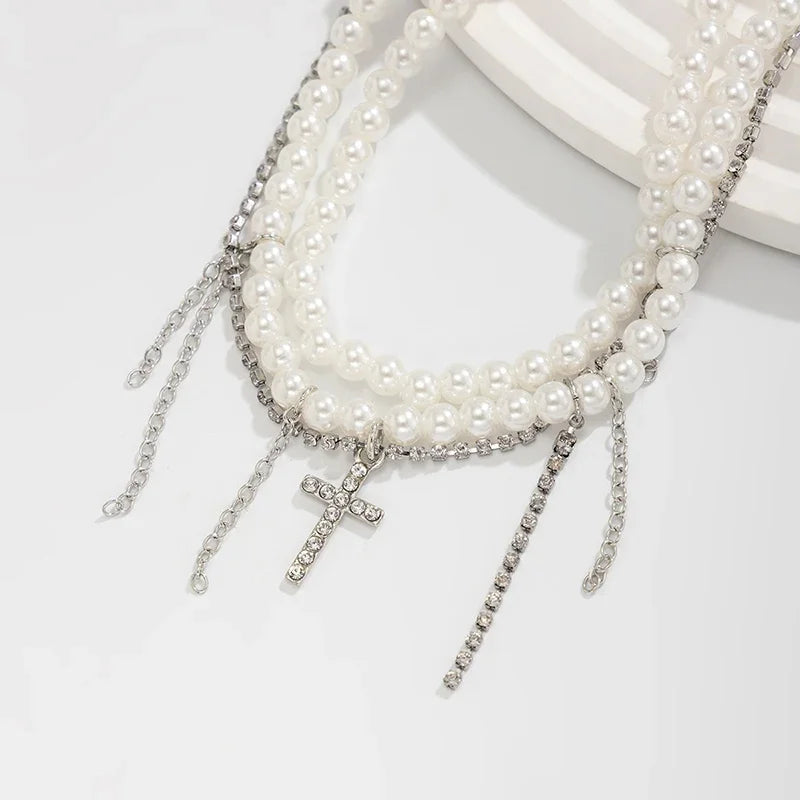 Pearl Cross Tassel Beaded Pants Ankle Chain For Women Foot Chains Jeans Jewelry Trouser Leg Decorative Clothing Accessories