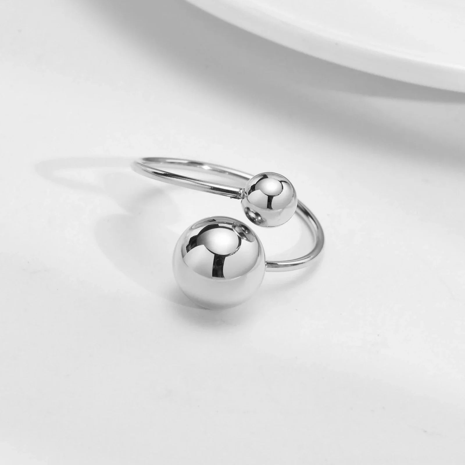 No Fade Stainless Steel Adjustable Open Spheres Anillo Wrap Double Ball Around Ring For Women Asymmetrical Jewelry Accessory