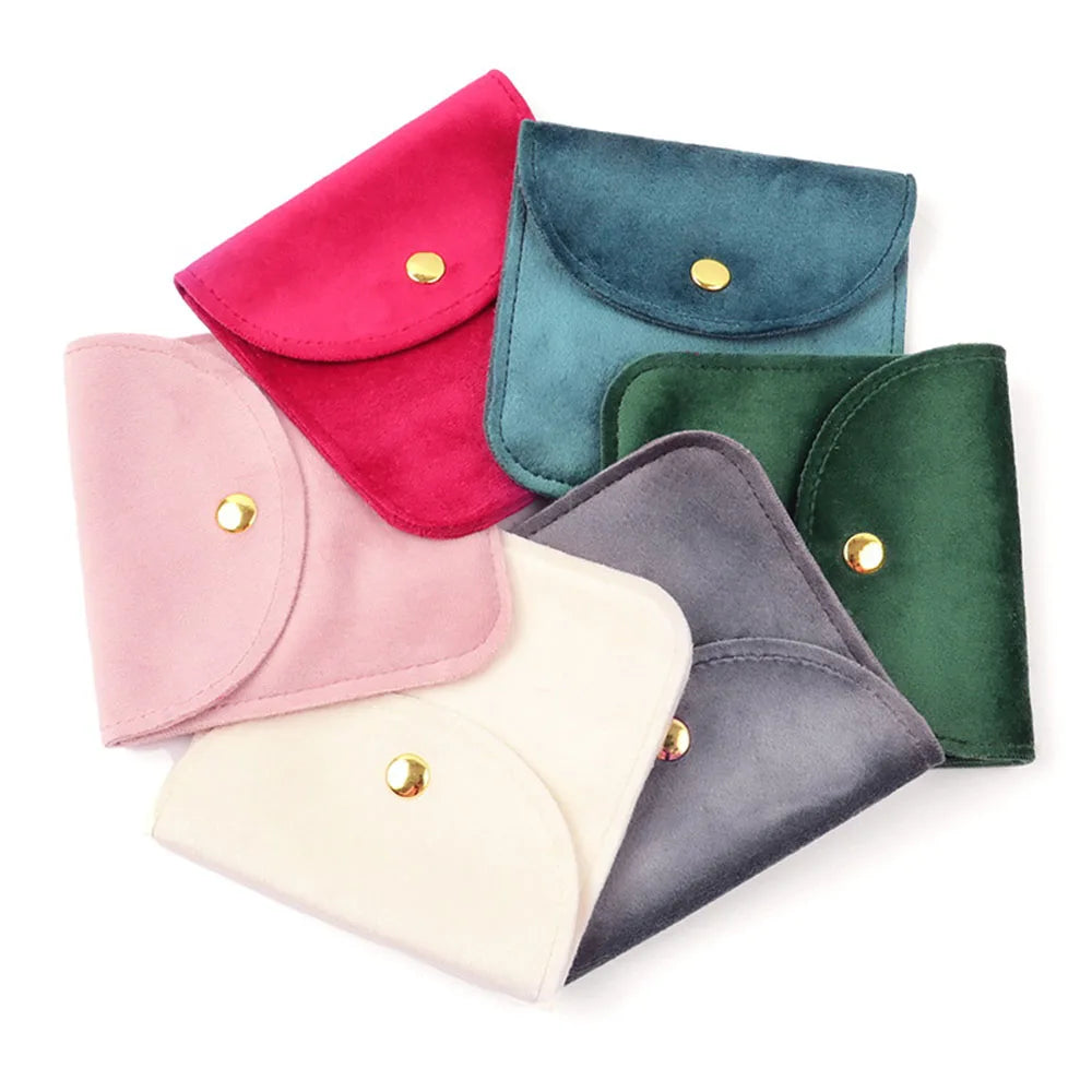 Small Velvet Jewelry Pouch with Snap Button Soft Microfiber Jewelry Packaging Bag Mini Earring Ring Necklace Organizer Storage