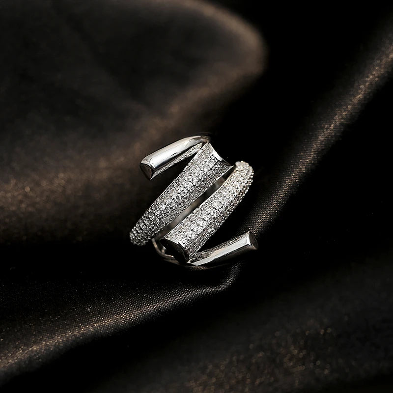 2025 New European and American Design Micro Setting Zircon Metal Cross Opening Rings For Women's Gothic Girls' Luxury Jewelry