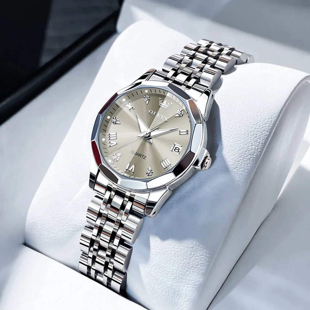 OLEVS 9931 Elegant Fashion Women's Watches Luxury Brand Original Quartz Watch for Ladies Waterproof Stainless Steel Luminous Dat