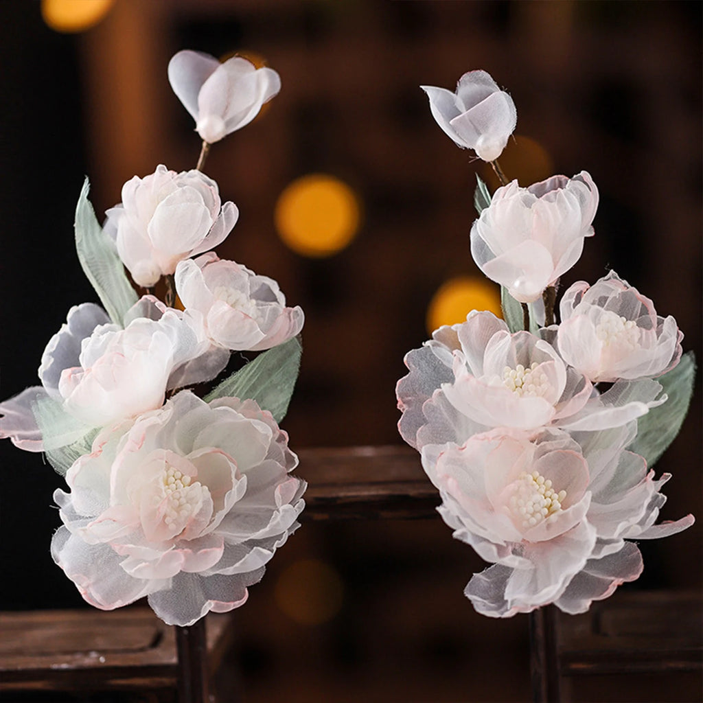Vintage Hair Clip 1/2pcs Gradient Peony Hairpin Silk Flower Tiaras Chinese Wedding Hair Accessories Handmade Bridal Head Jewelry