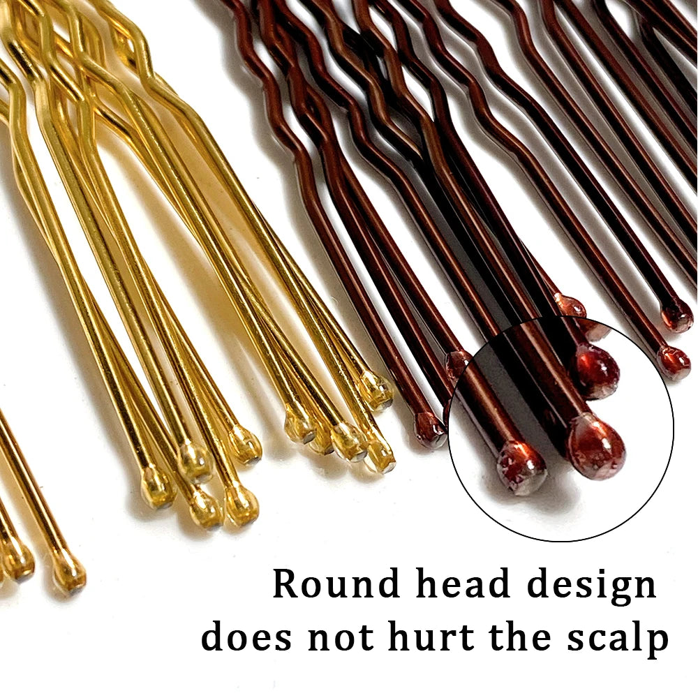 100Pcs Women 5/6 cm Hair Waved U-Shaped Bobby Pin Barrette Salon Grip Clip Bridal Hairpins Black Metal Hair Accessories For Bun