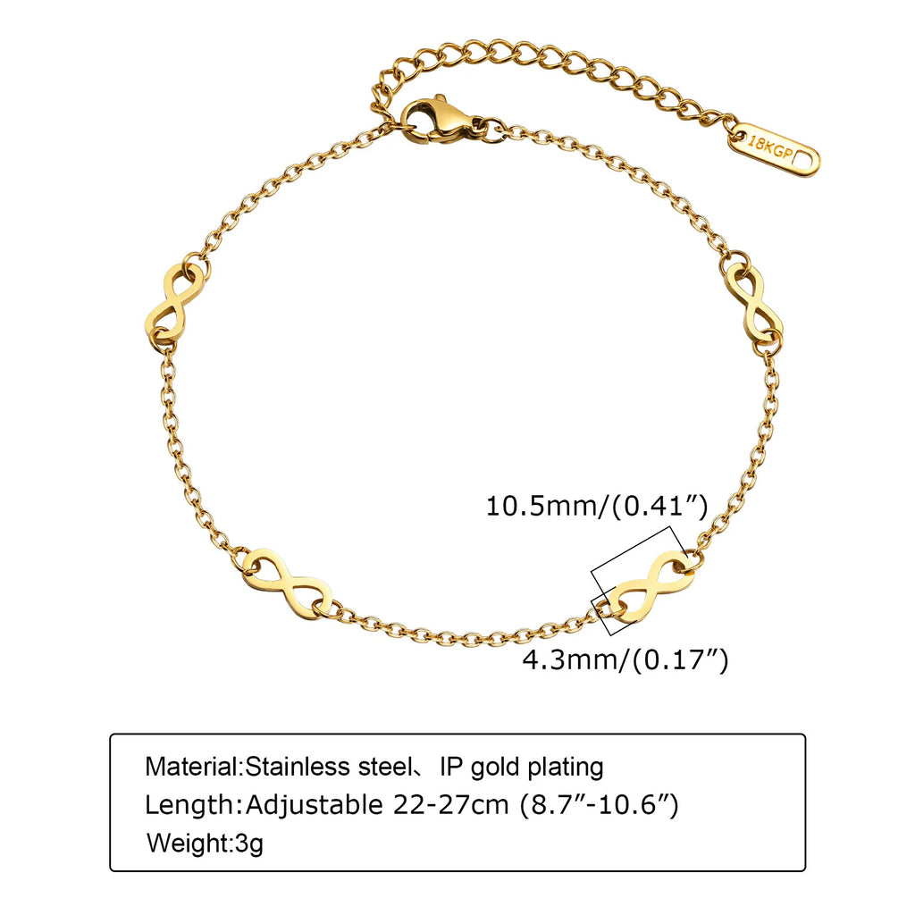 Four Infinity 18K Gold Color Plated Waterproof Stainless Steel Dainty Chain Anklets To Girls,Minimalist Jewelry Anklet For Beach