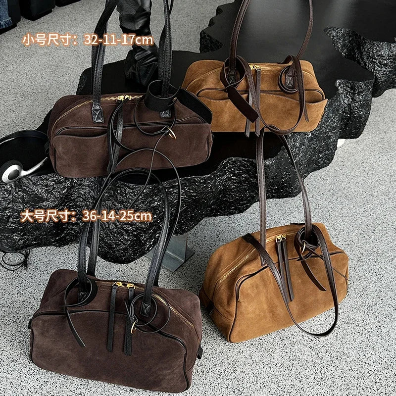 Autumn Winter Women's Cow Genuine Leather Tote Bag Suede Commuting Cowhide Handbags Large Capacity Designer Luxury Velvet Bags
