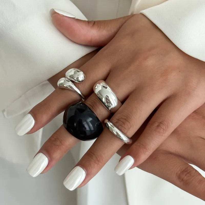 Fashion 6Pcs/Set Smooth Metal Opened Rings for Women Punk Personality Irregular Gold Silver Color Finger Rings Female Jewelry