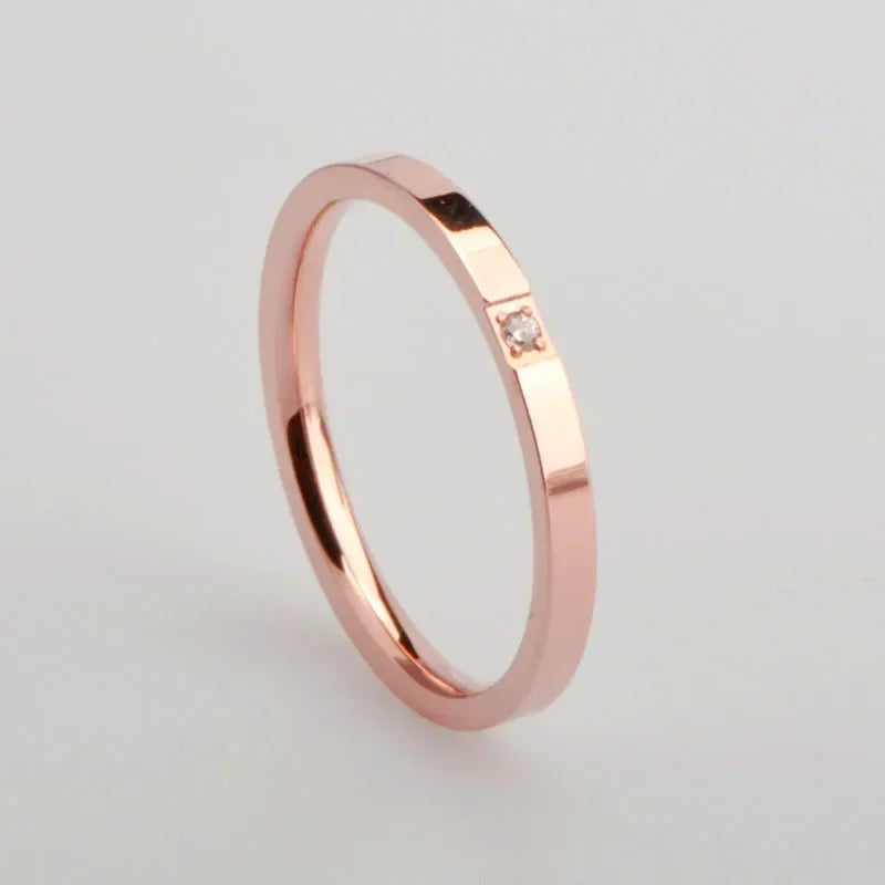 High End Pvd Single Zircon Thin Rings For Women Stainless Steel Ring Cocktail Reception Ring Jewelry Wholesale