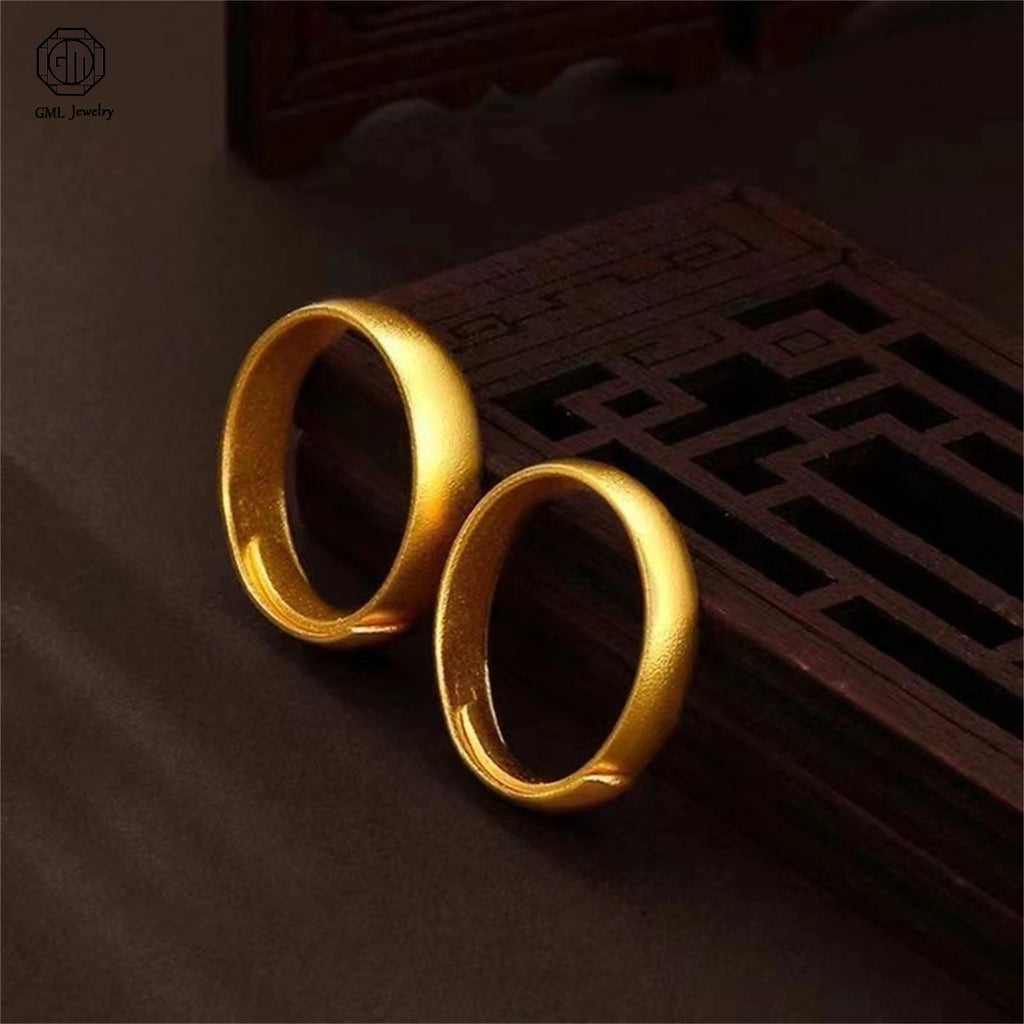 Sand Gold Adjustable Ring Matte Wide Band Openable Fade Resistant Unisex Couple Jewelry Solid Minimalist Gift