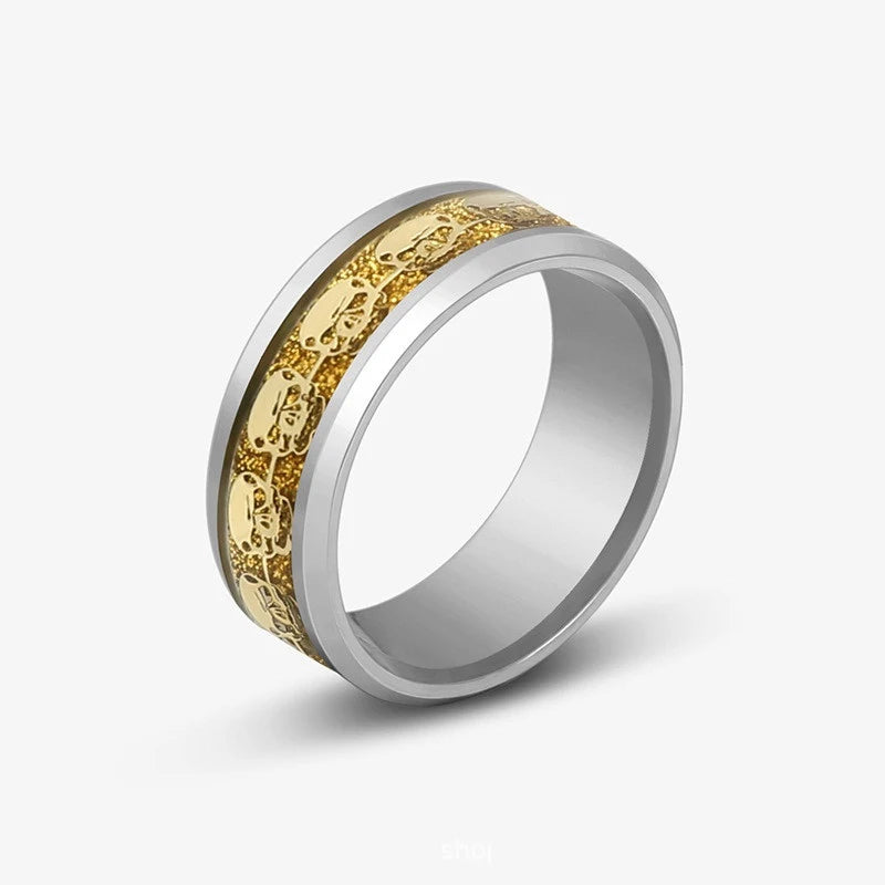 8mm Stainless Steel Domineering Dragon Pattern Rings for Men Women Punk Inlaid Blue Carbon Fibre Ring Bagues Pour Femme