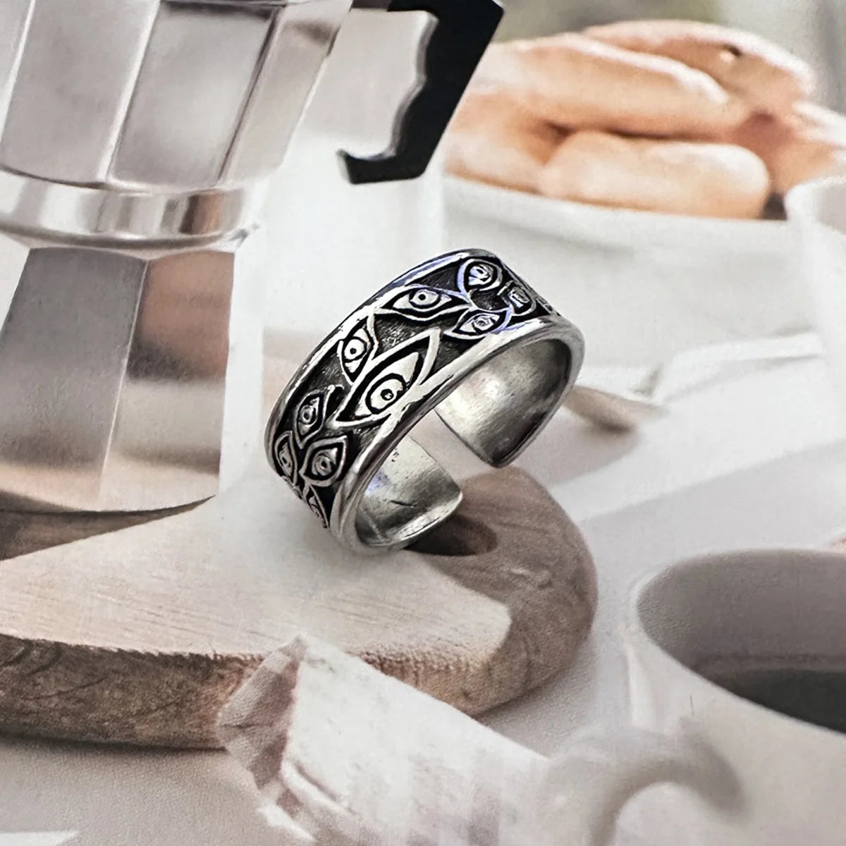 Retro Devils Eyes Ring For Men Silver Color Punk Gothic Adjustable Cuff Ring Rock HipHop Handmade Jewelry Accessories Man Gift