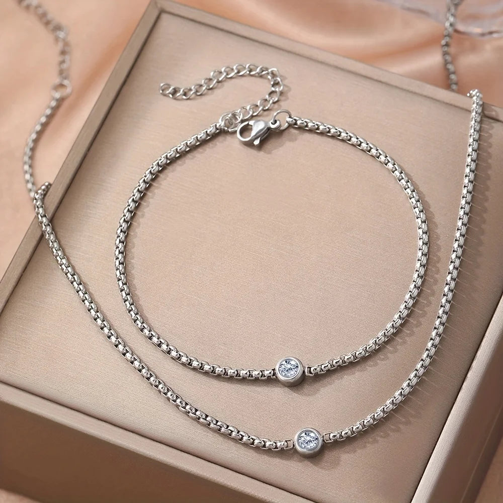 LUXUKISSKIDS Fashion Cubic Love Heart Minimalist Jewelry Set Necklace Earrings Bracelets Stainless Steel Women Party Accessories