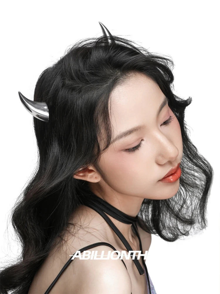 Punk HipHop Demon's Horn Metal Headband Hairpins Lucifer Anime Design For Women Men Girls Jewelry Accessories