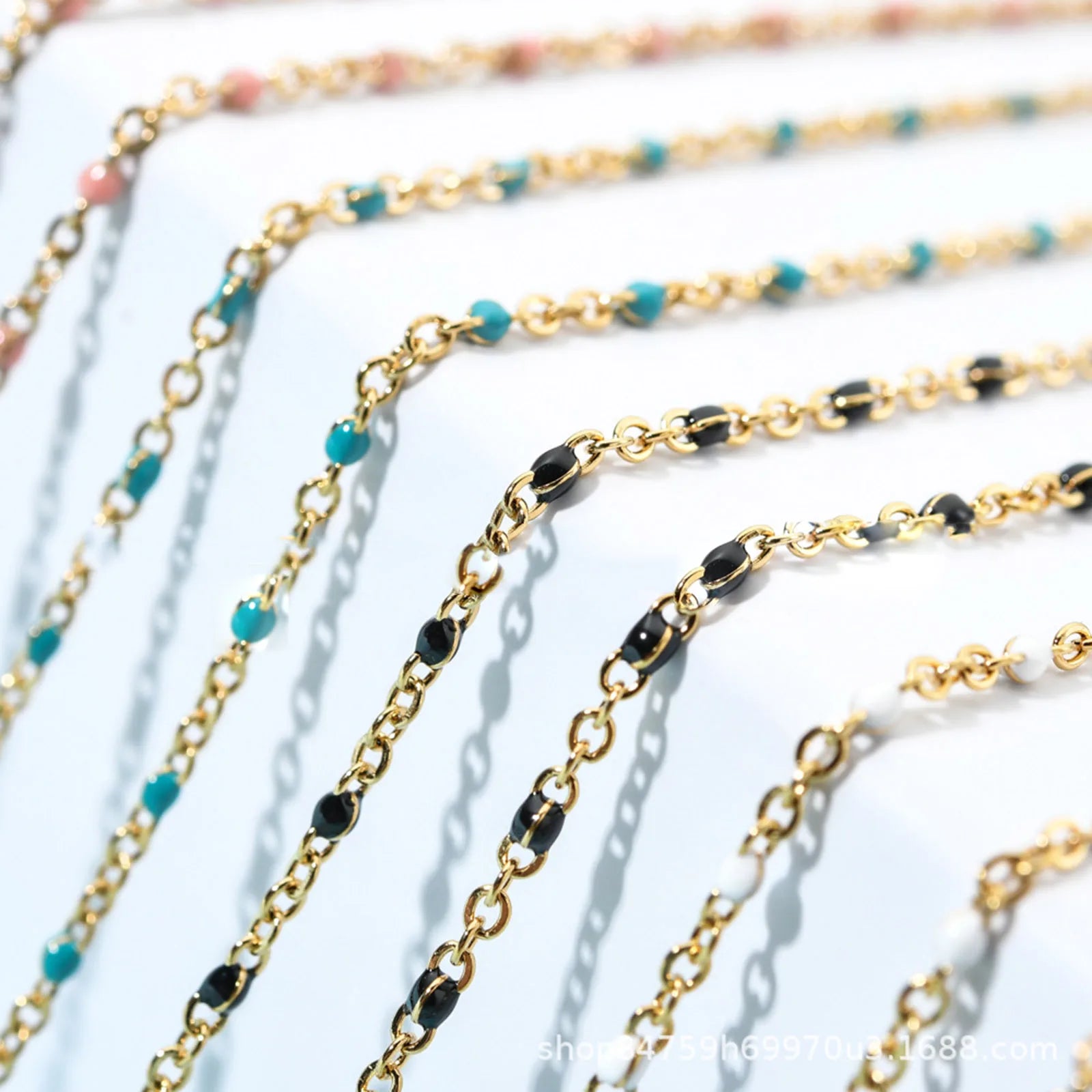 Fashion Colorful Enamel Beads Anklet Gold Color Stainless Steel Chain Anklet Bracelet For Women Summer Beach Foot Jewelry 23cm