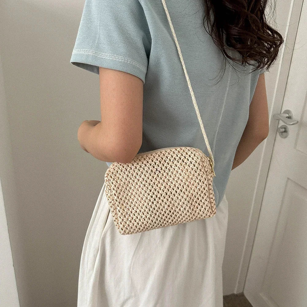 Ladies Fashion Summer Straw Crossbody Bag Women Beach Holiday Shopping Woven Shoulder Handbag Messenger Purses for Women Bags