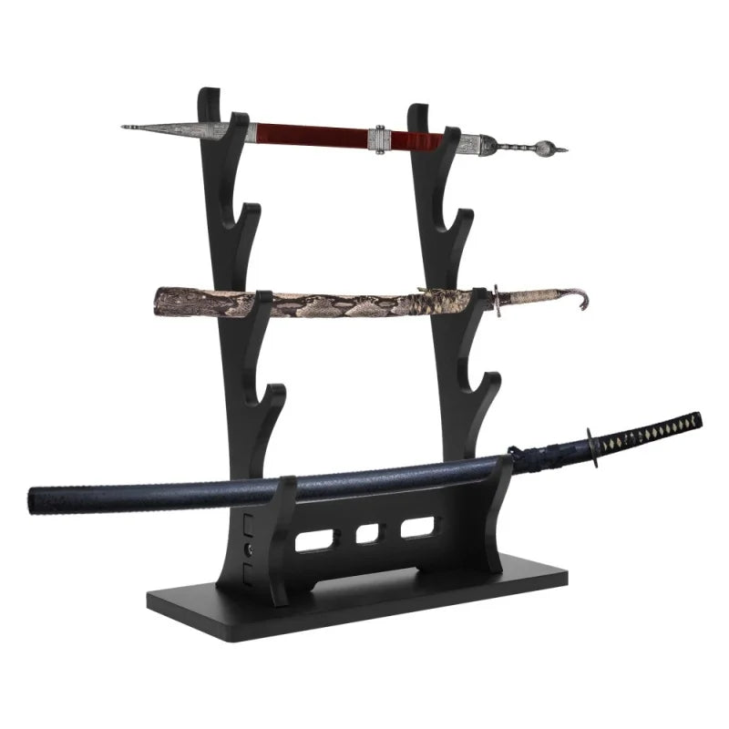 Mini Sword Stand Display 4 Tier,Black Katana Stand Table Desktop,Wood Multilayer Storage Sword Rack for Katana Tanto Rapier