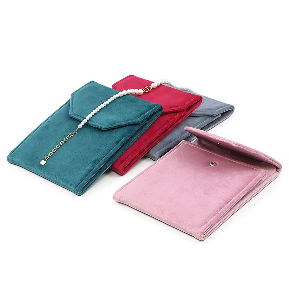 Velvet Jewelry Organizer Pouch Pearl Necklace Bag Portable Earring Ring Storage Bag Foldable Snap Button High-end Packaging Box