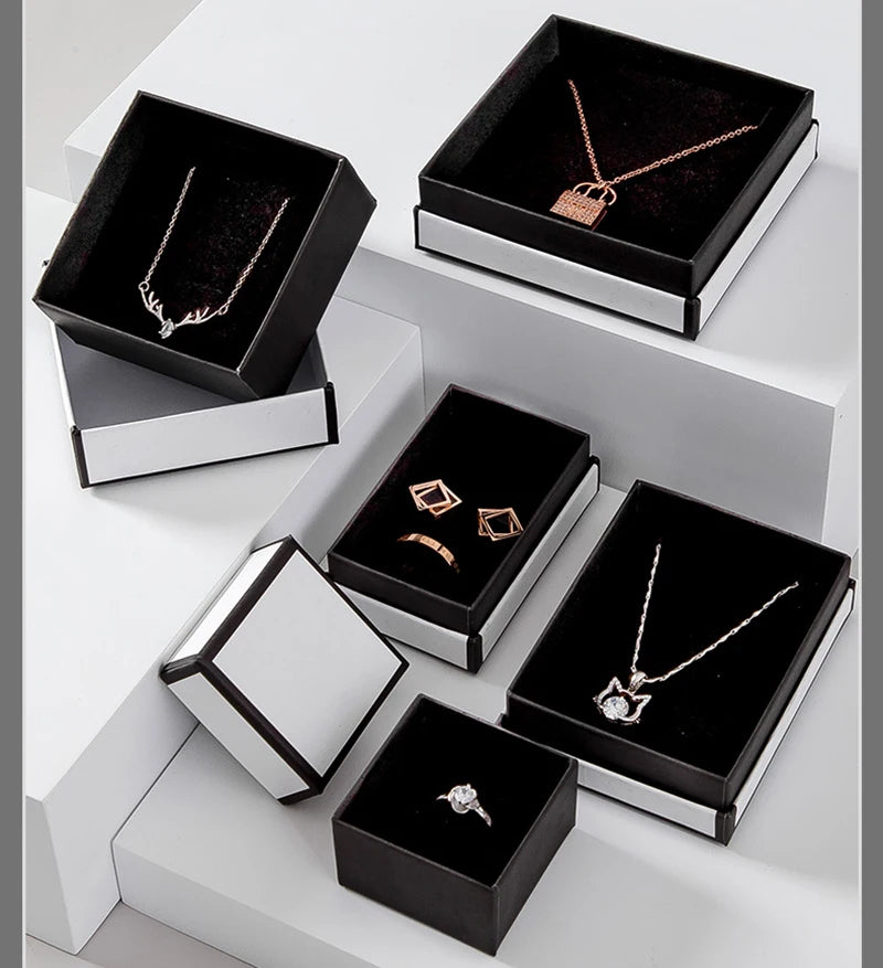 1pcs Kraft Gift Boxes Black White Paper Small Case Cardboard Rings Earrings Bracelet Necklace Jewelry Packing Carton Box