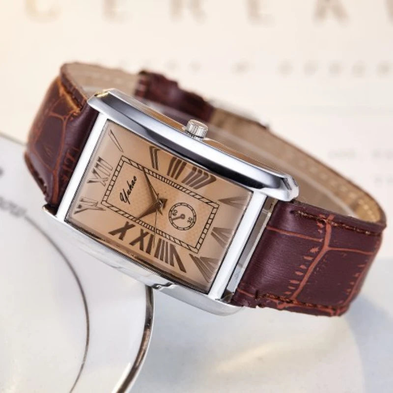 Fashion Couple Watch Luxury Rectangle Dial Women Quartz Watch Men Leather Band Casual Women Leather Wristwatch Relogio Masculino