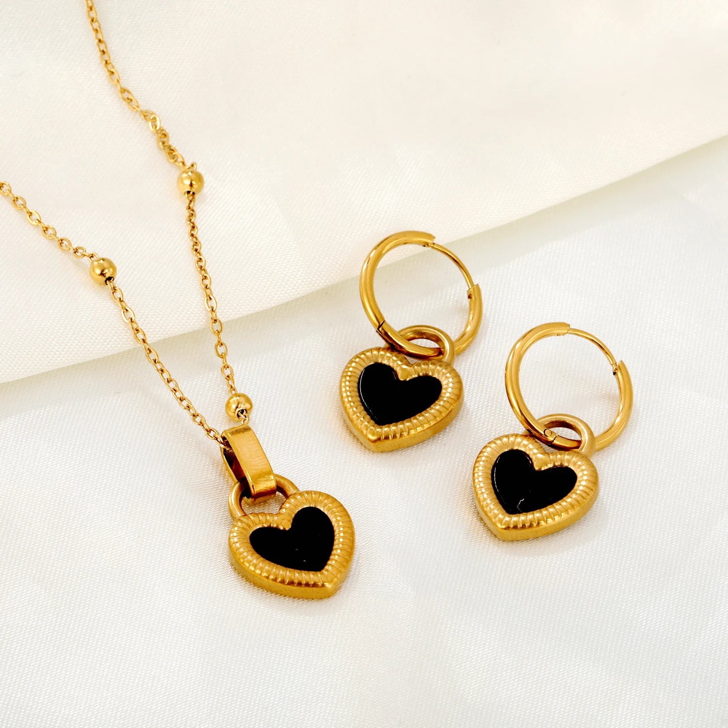 LUXUKISSKIDS Fashion Cubic Love Heart Minimalist Jewelry Set Necklace Earrings Bracelets Stainless Steel Women Party Accessories