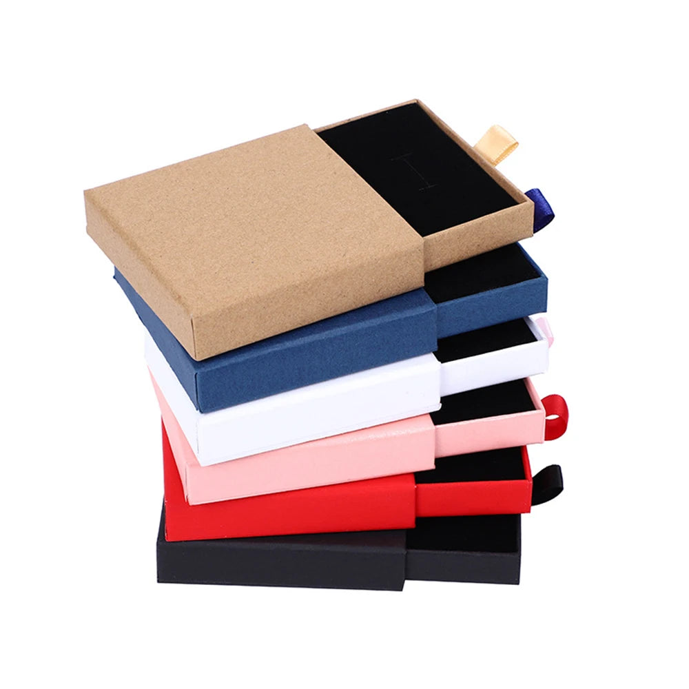 1Pc Thick Kraft Paper Drawer Jewelry Box With Sponge Greet Card for Necklace Bracelet Ring Gift Box Jewelry Packaging Box Joyero