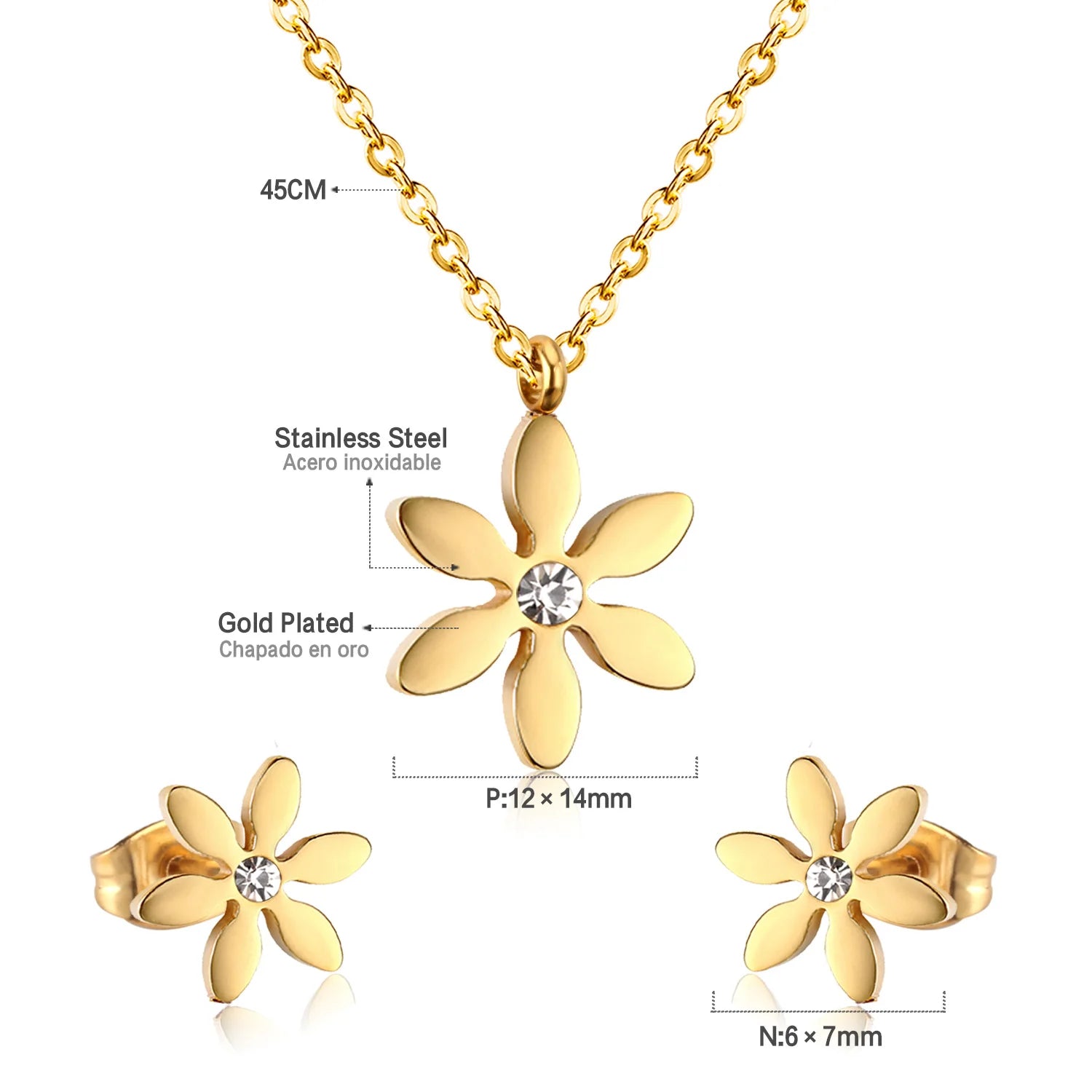 LUXUKISSKIDS Fashion Flower Necklace Earrings Set Jewelry Women Stainless Steel White Shell Clover Bracelet Jewelry Accessories