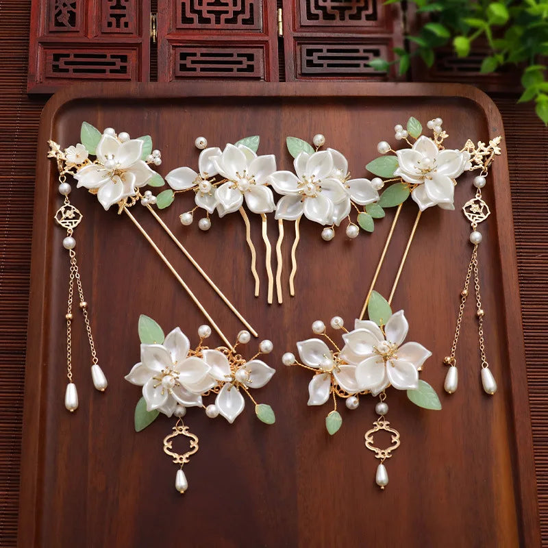 Chinese Hanfu Hairpins Vintage Hair Accessories Long Tassel Flower Hair Stick For Women Traditional Hair Clip Retro Hair Jewelry