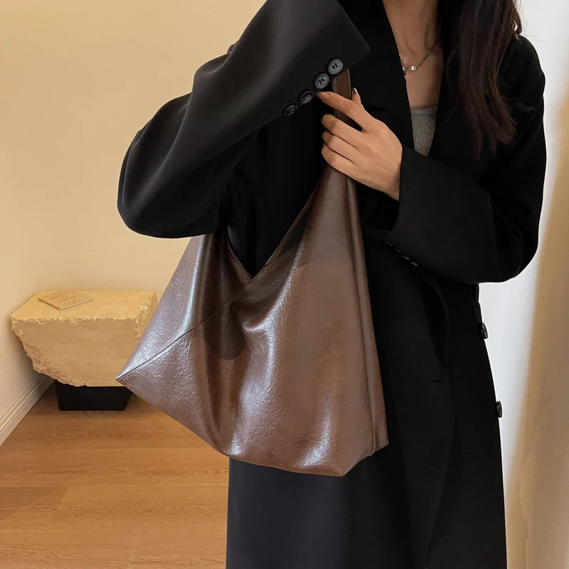 MOODS Retro Designer 2-IN-1 Shoulder Bags For Women Soft PU Leather Pure Color Large Capacity Underarm Hobo Shopper Tote Handbag