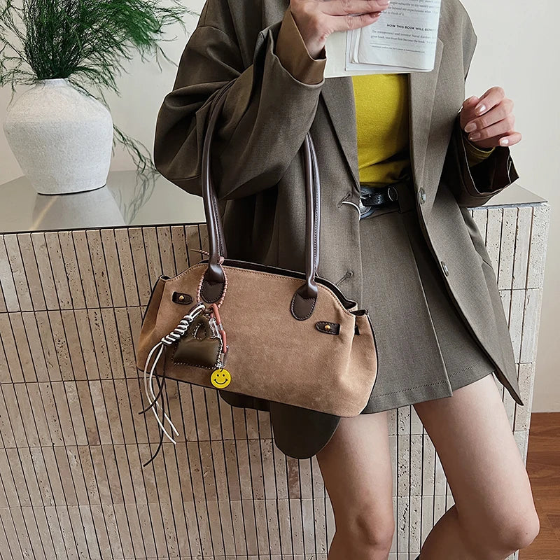 MOODS French Style Underarm Shoulder Bags For Women PU Suede Pure Color Top-handle Bag 2025 Autumn New Luxury Designer Handbags
