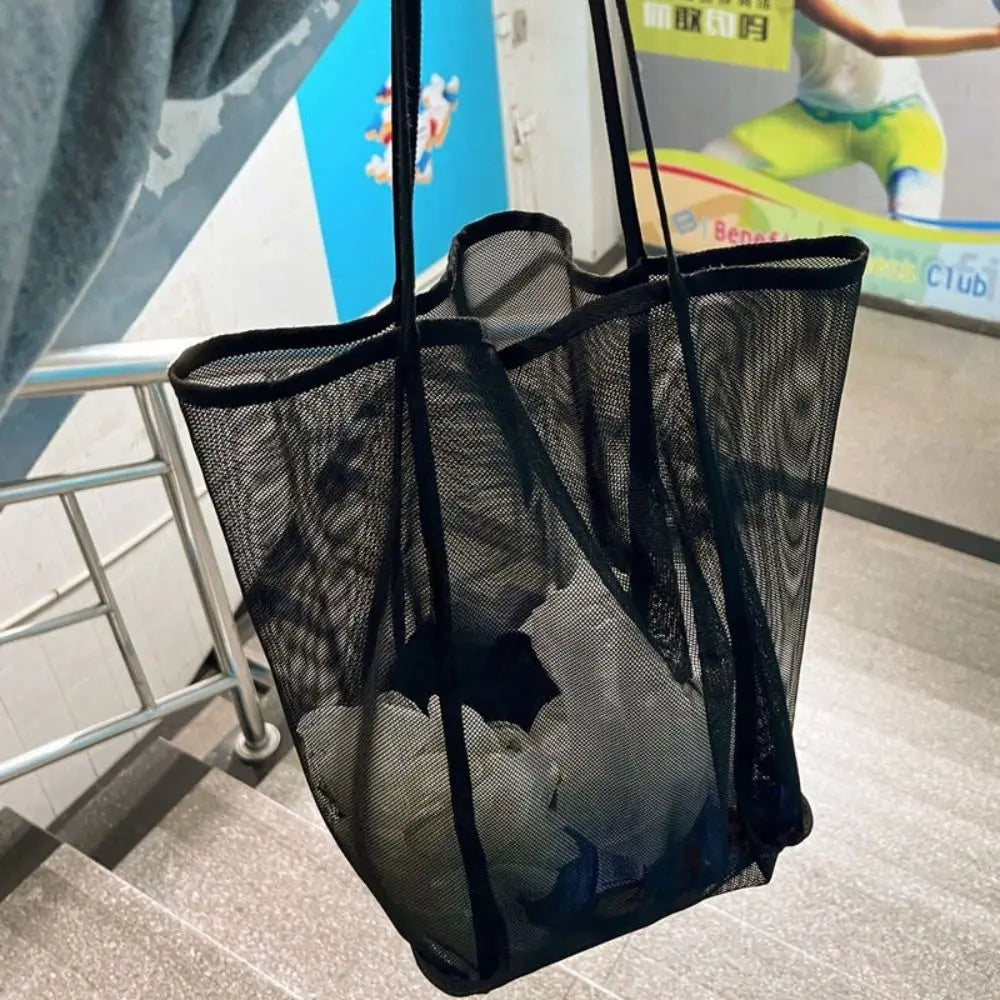 New Fashion INS Style Mesh Shoulder Bag Transparent Lightweight Handbag Large Capacity Portable Beach Mesh Shopping Bag