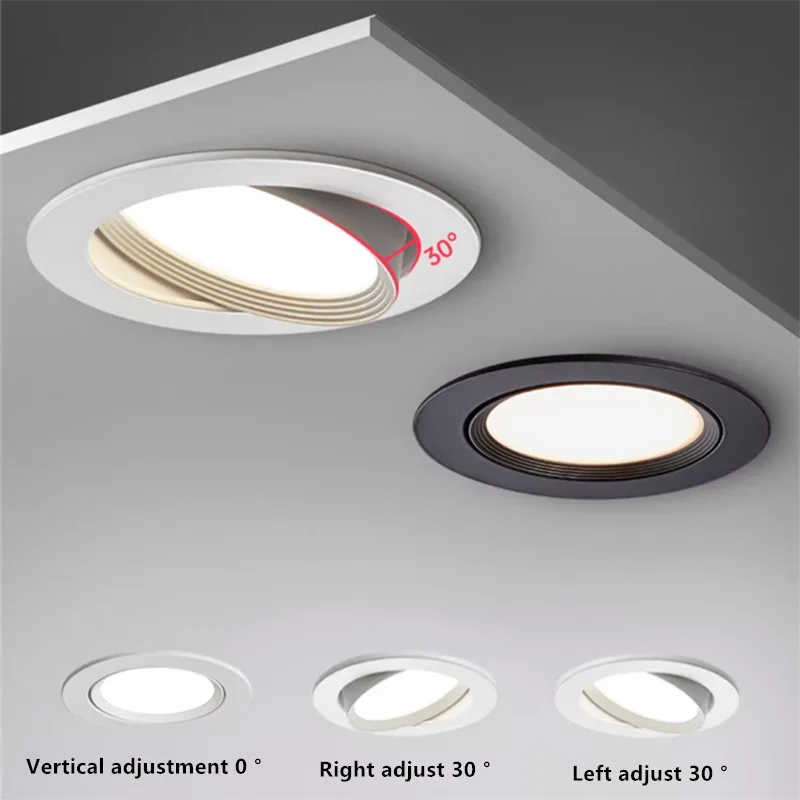 High-performance Embedded LED Downlight Angle Adjustable 5W7W9W12W15W20W COB Anti-Glare Dimmable Ceiling Light Spotlights CRI98