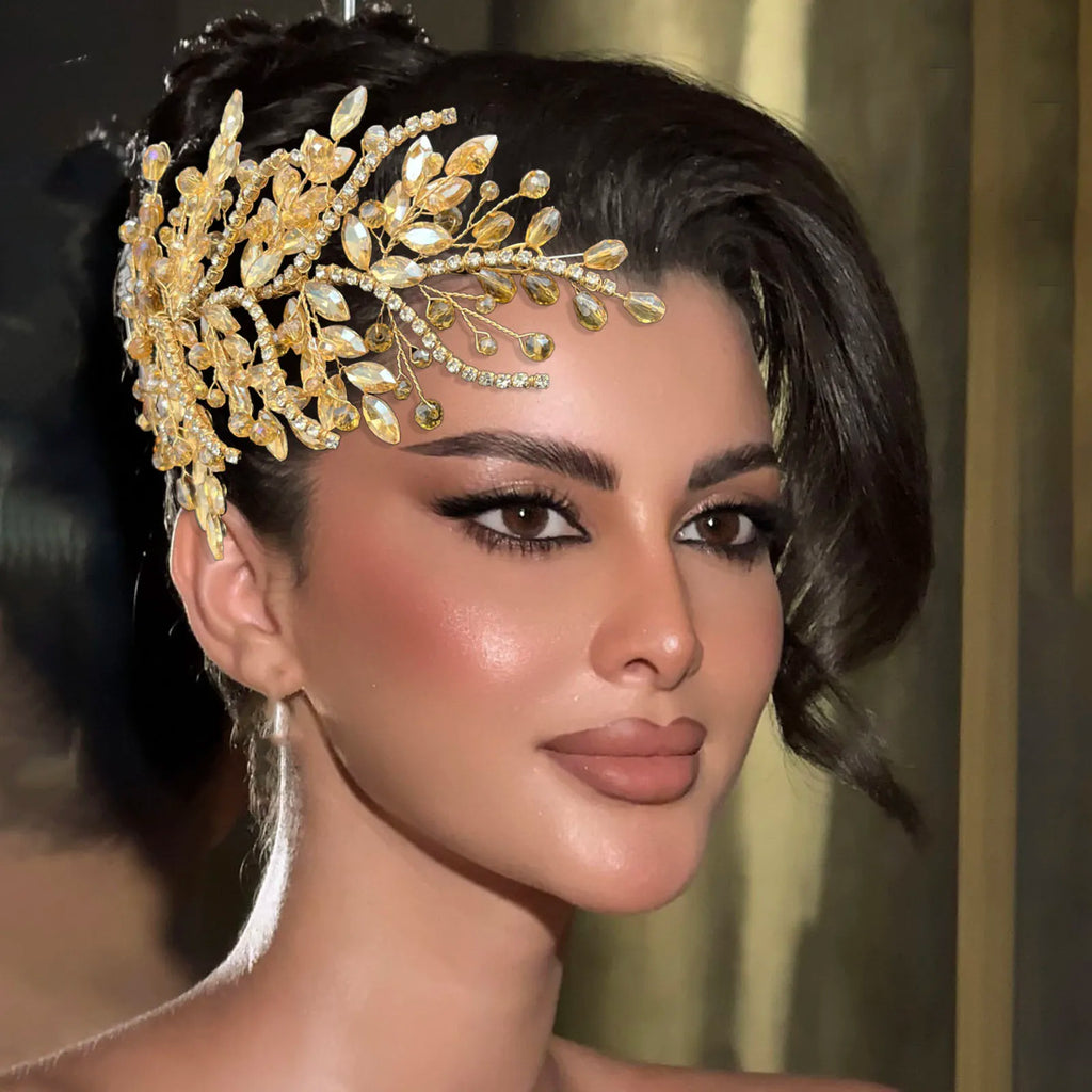 DZ256 Fashion Handmade Bride Headwear Party Headpiece Wedding Head Accessories Bridal Headdress Champagne Crystal Banquet Tiaras