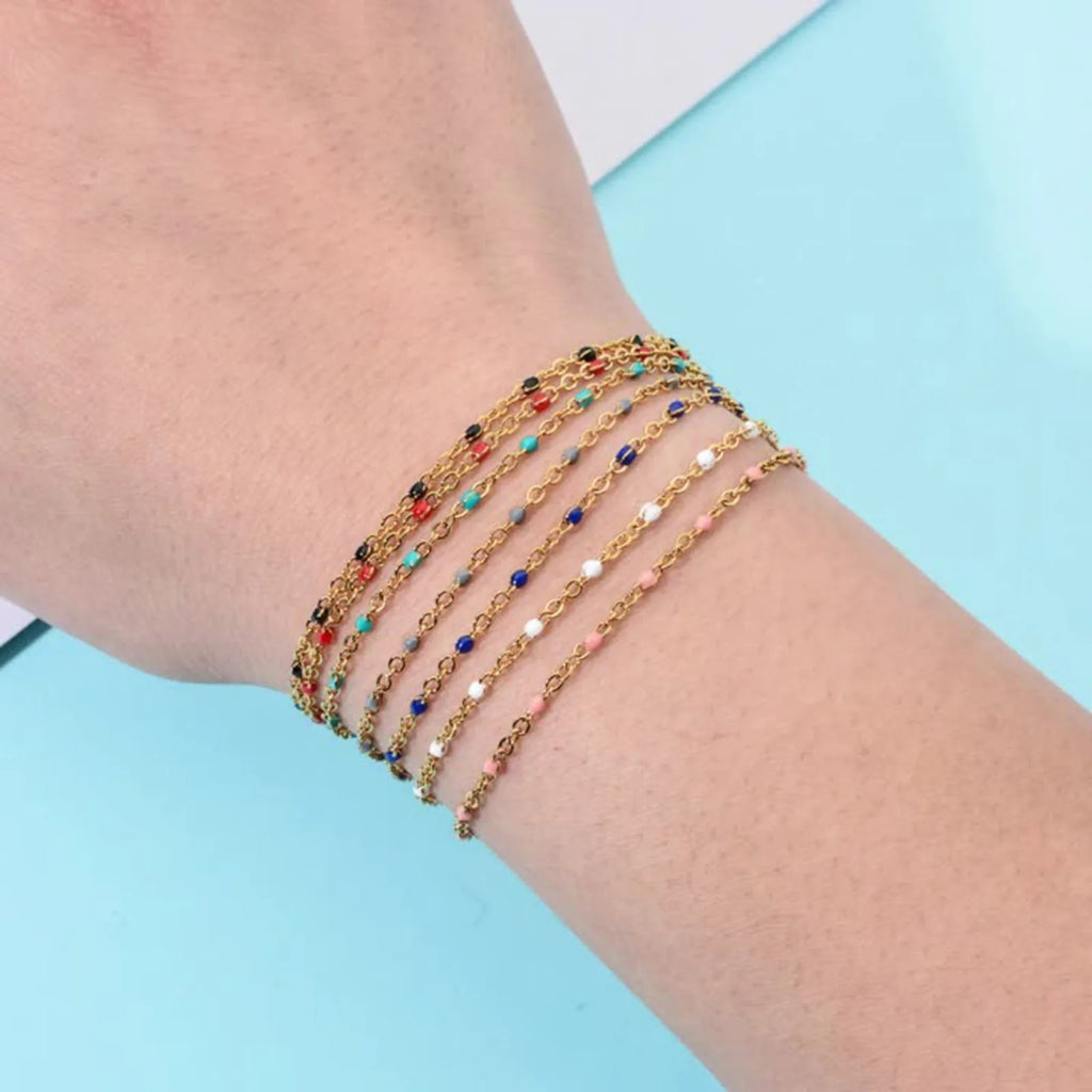 Fashion Colorful Enamel Beads Anklet Gold Color Stainless Steel Chain Anklet Bracelet For Women Summer Beach Foot Jewelry 23cm