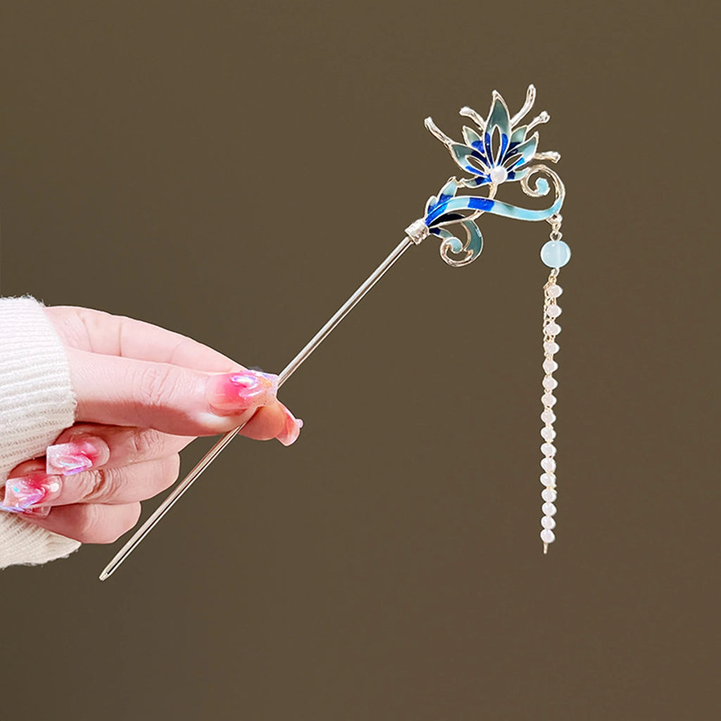 Classic Hair Stick Peach-blossomhair Chopsticks Gold Plated Prong Updo Chignon Hairpin For Women Chinese Hanfu Hair Accessories