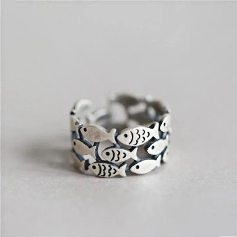 XIYANIKE Silver Color Handmade Engagement Rings for Women Wedding Couple Creative Design Cute Fishs Jewelry Adjustable