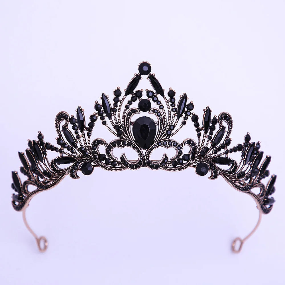 DIEZI Elegant Korean AB Pink Red Crystal Tiara Crown Women Girls Party Wedding Princess Rhinestone Bridal Crown Hair Jewelry