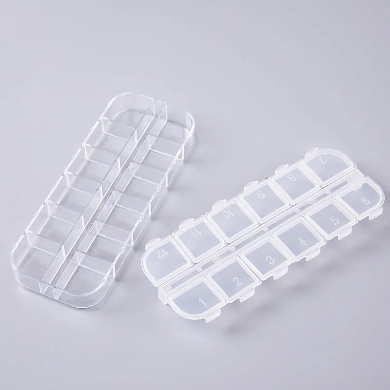 One Piece 13x5x1CM 12 Slots Compartment Plastic Storage Box Adjustable Rectangle Jewelry Container Box Case for Beads&earrings