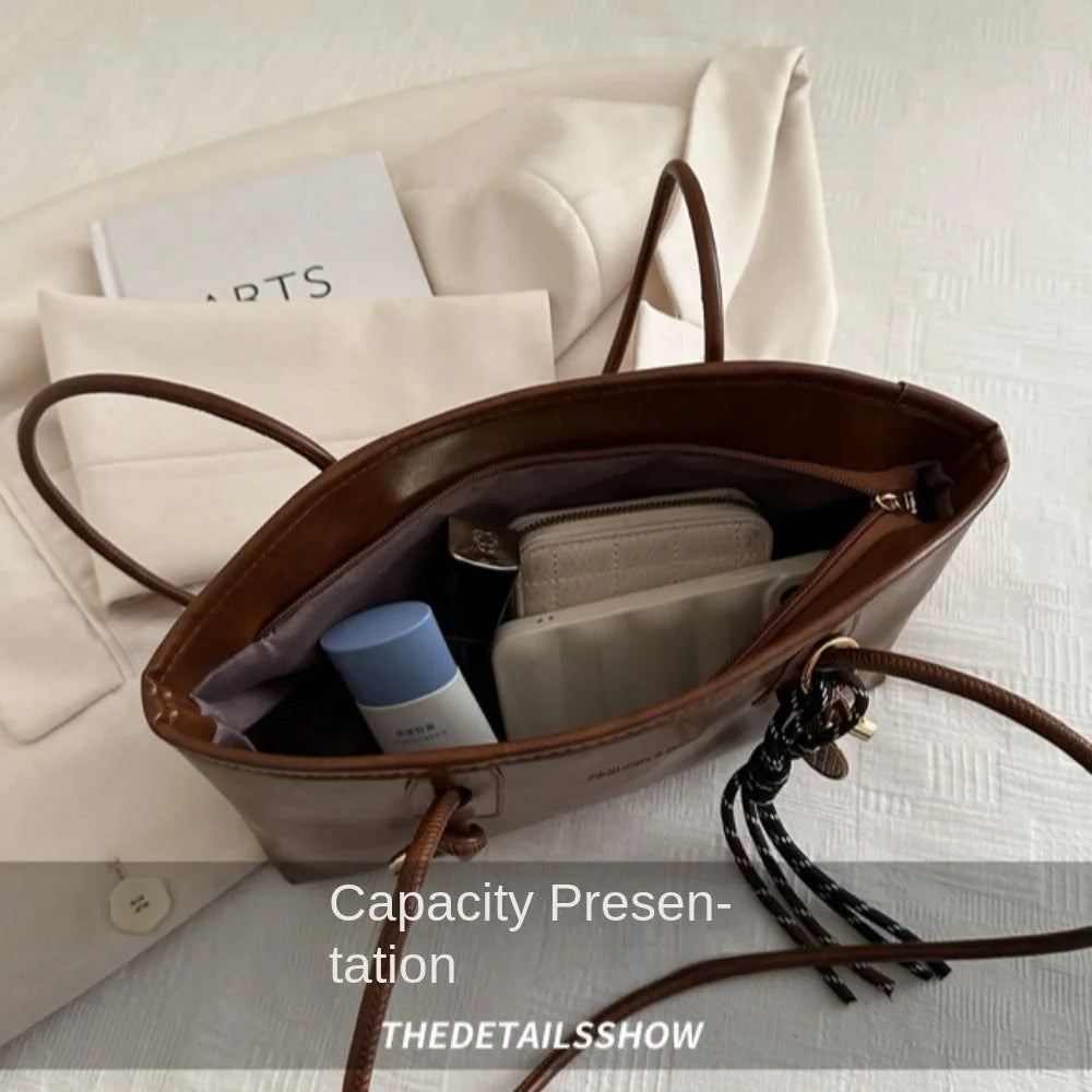 Y2K Fashion New Large Capacity Work Shoulder Bag Solid Color Simple Lady Handbags PU Leather Tote Bag Women Female