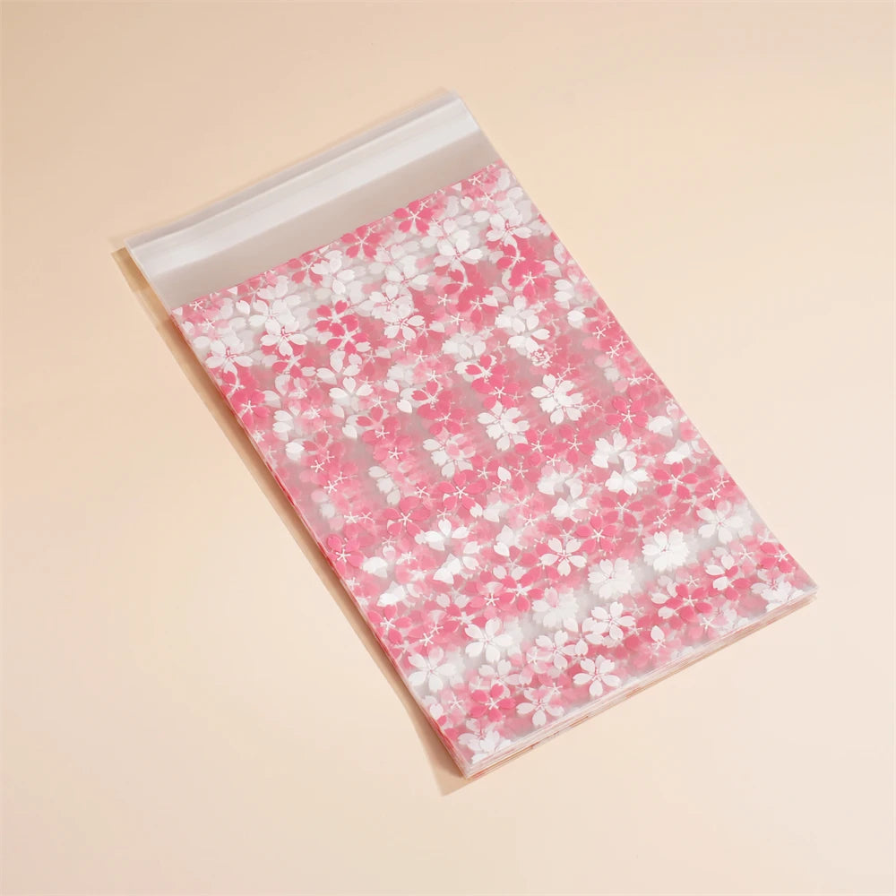 50-100pcs Flower Printed Opp Transparent Resealable Poly Bags Self Adhesive Plastics Bags For DIY Gifts Jewelly Making Seal Bags