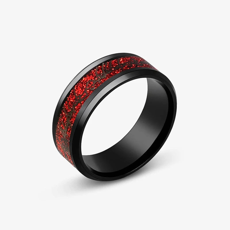 8mm Stainless Steel Domineering Dragon Pattern Rings for Men Women Punk Inlaid Blue Carbon Fibre Ring Bagues Pour Femme