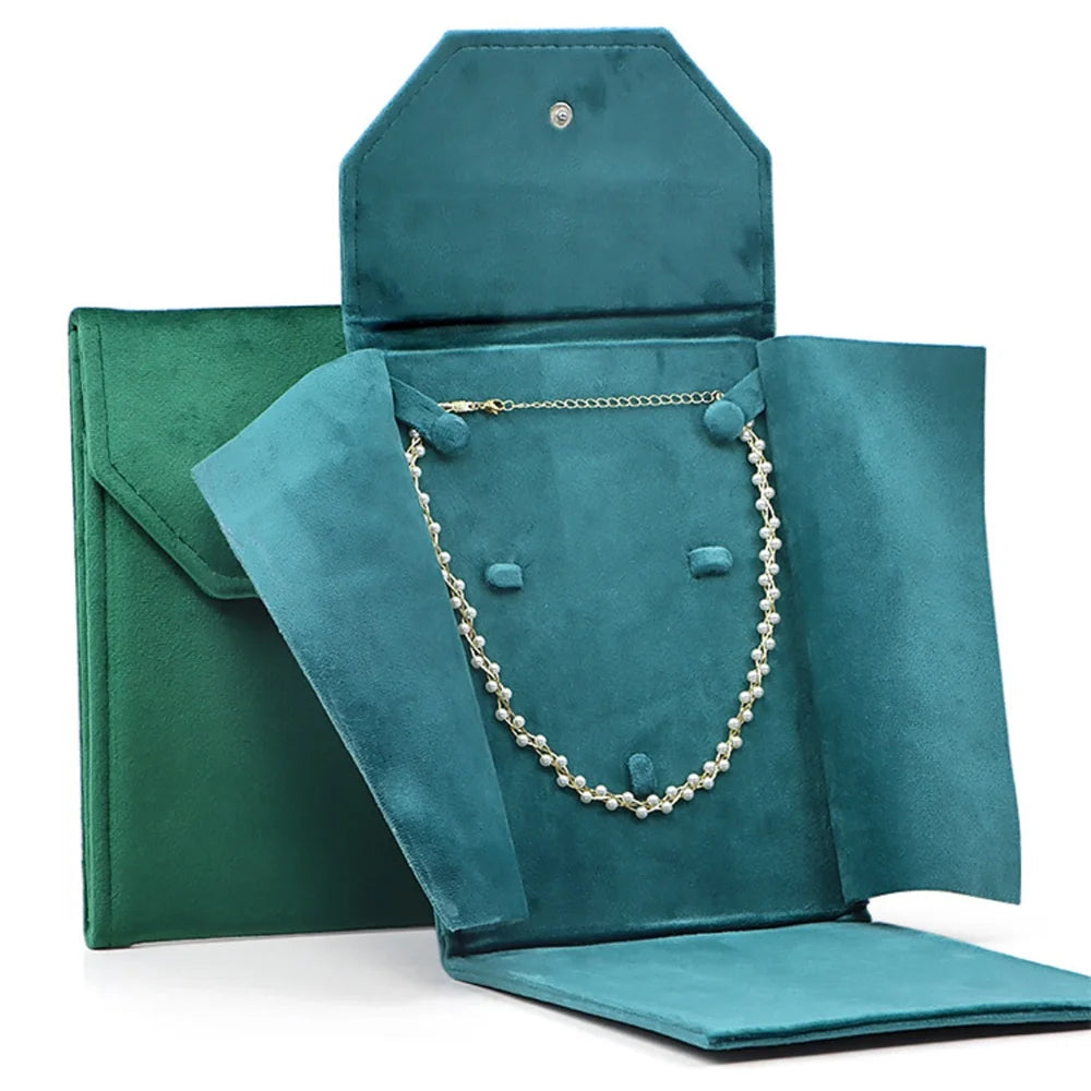 Velvet Jewelry Organizer Pouch Pearl Necklace Bag Portable Earring Ring Storage Bag Foldable Snap Button High-end Packaging Box