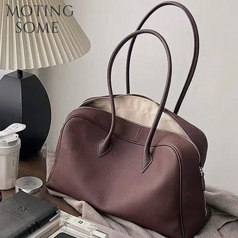 Motingsome First Layer Handbag for Women Togo Cowhide Niche Design Pillow Bag Shoulder  Bowling Bag Gunderarm Armpit Bags Boston